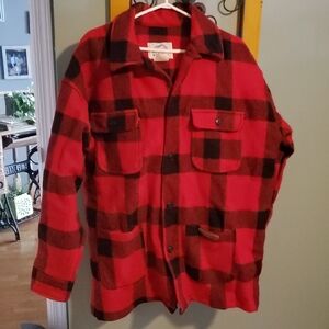 Red and Black Plaid Pea Coat